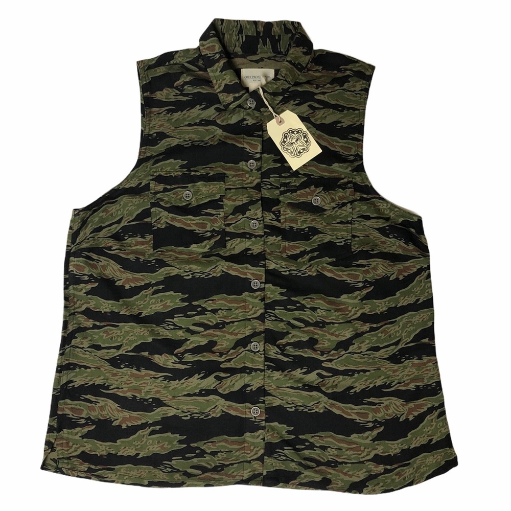 Obey Tiger Camo Lightweight Sleeveless Button Up